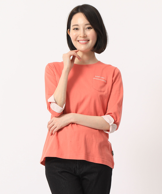 ストライプ切り替えクルーネックTシャツ