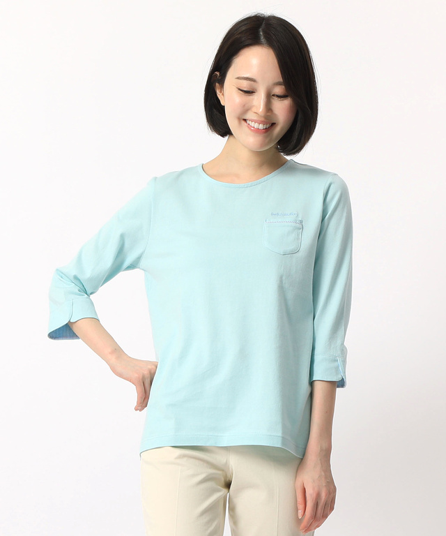 ストライプ切り替えクルーネックTシャツ