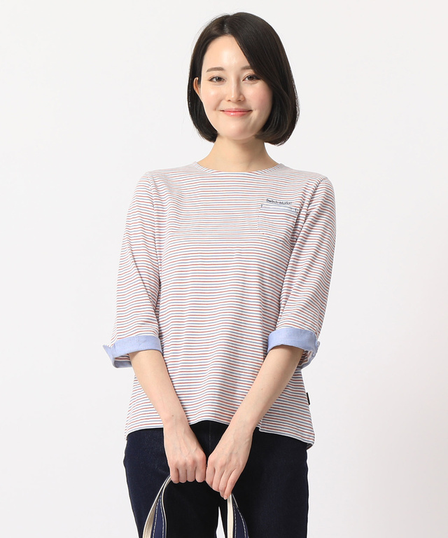 ストライプ切り替えクルーネックTシャツ