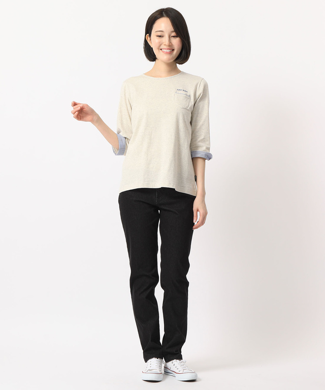 ストライプ切り替えクルーネックTシャツ