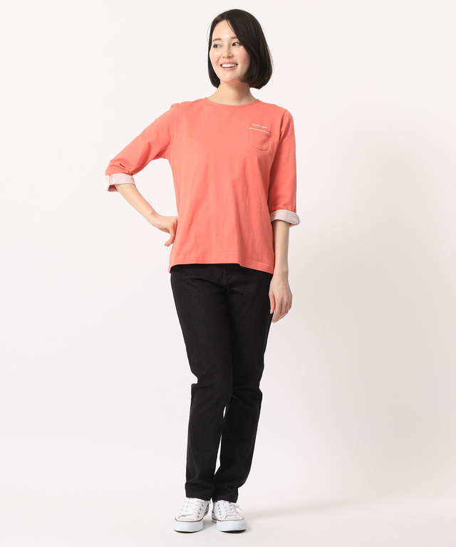 ストライプ切り替えクルーネックTシャツ