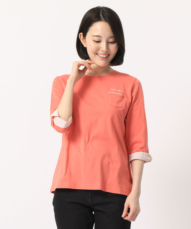 ストライプ切り替えクルーネックTシャツ
