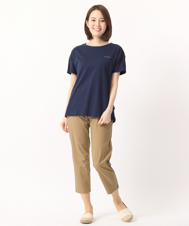 レース切り替えクルーTシャツ