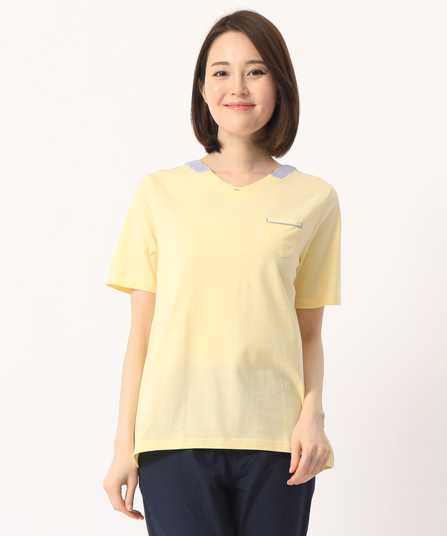 ストライプ部分使いTシャツ【UVカット】