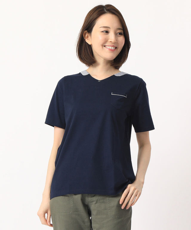 ストライプ部分使いTシャツ【UVカット】
