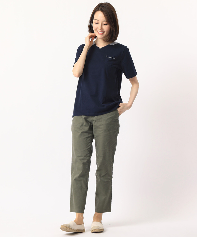 ストライプ部分使いTシャツ【UVカット】