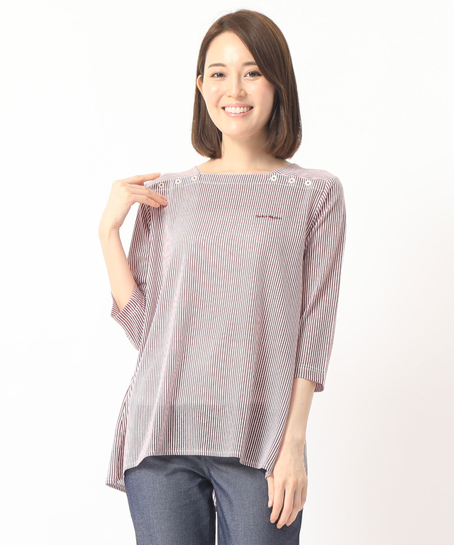 ストライプ柄スクエアネックTシャツ