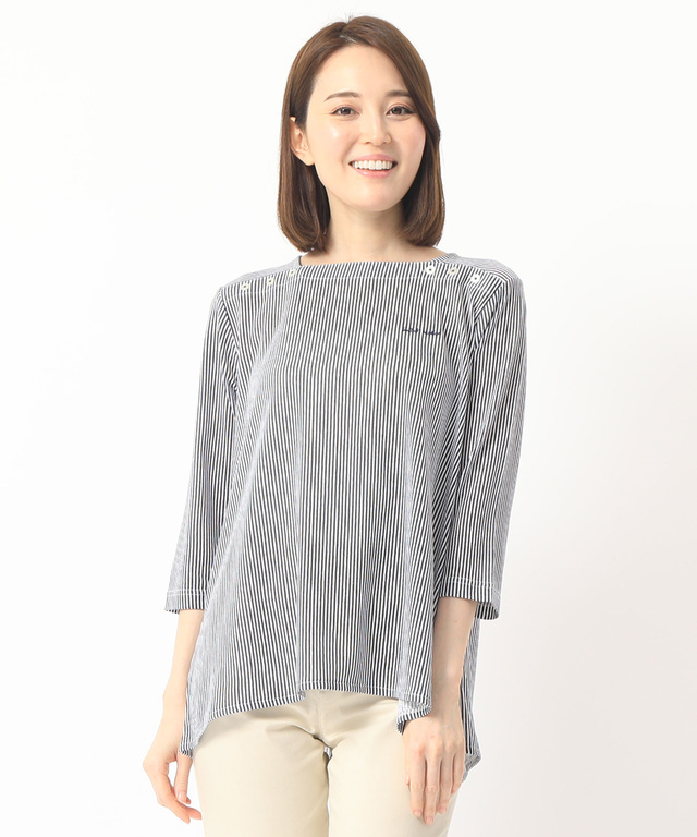 ストライプ柄スクエアネックTシャツ