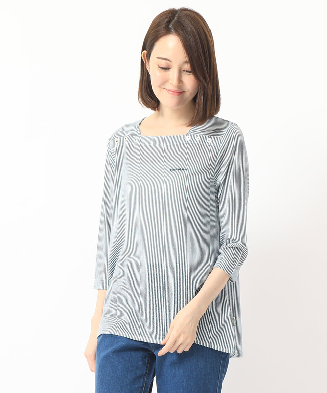 ストライプ柄スクエアネックTシャツ