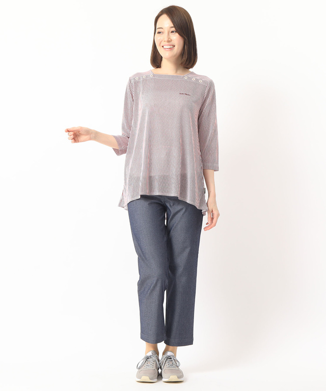 ストライプ柄スクエアネックTシャツ