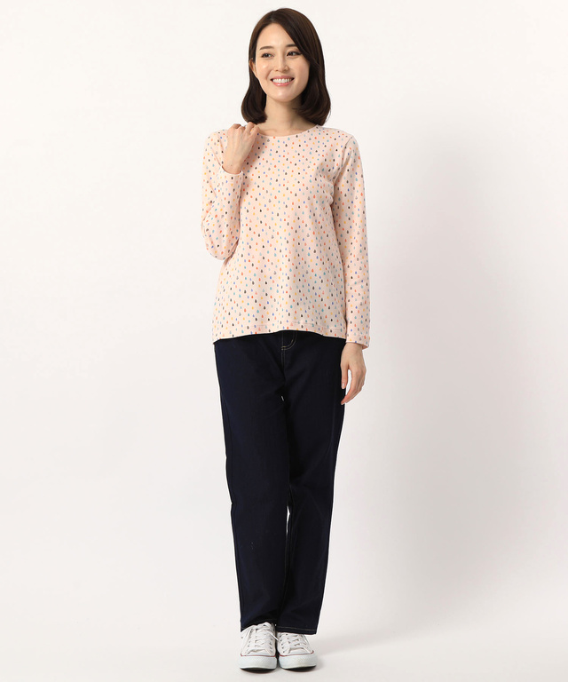 総柄プリントクルーネックTシャツ
