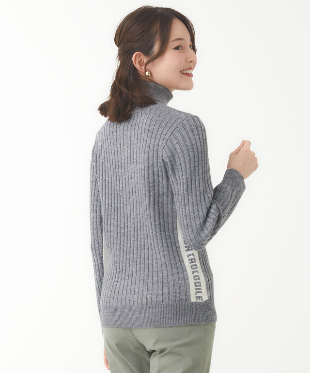 ロゴライン  タートルネック リブ ニット