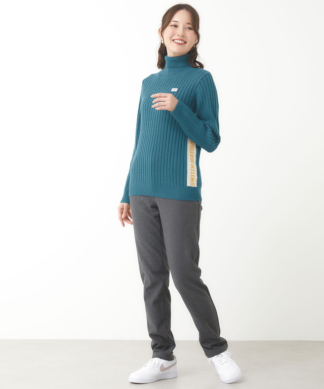 ロゴライン  タートルネック リブ ニット