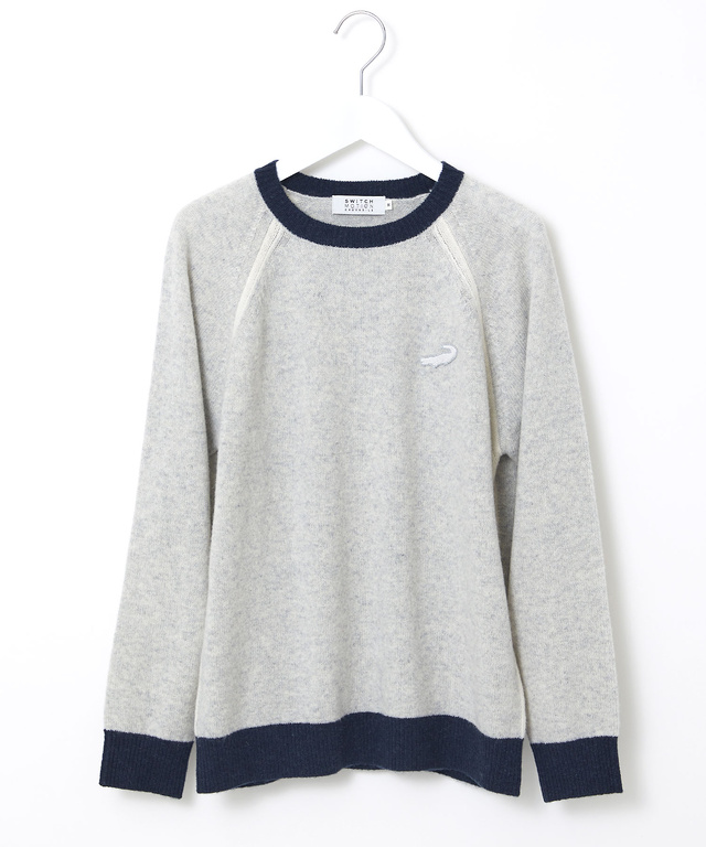 ウールブレンド リブ配色 プルオーバーニット