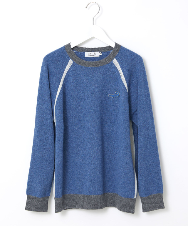 ウールブレンド リブ配色 プルオーバーニット