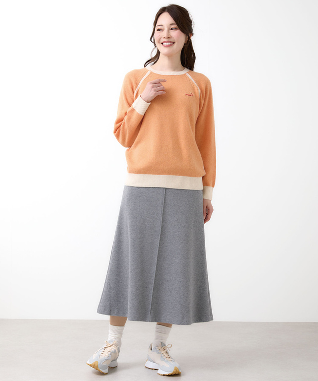 ウールブレンド リブ配色 プルオーバーニット