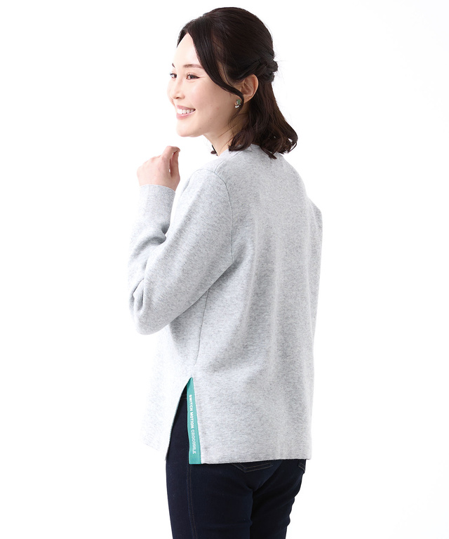 ウールブレンド 裾切り替え ロゴライン クルーネック ニット