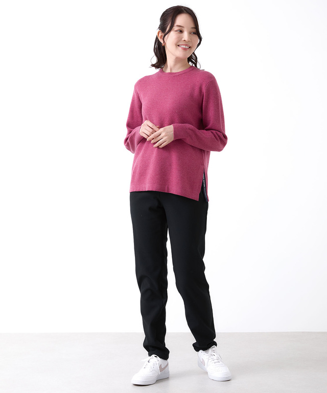 ウールブレンド 裾切り替え ロゴライン クルーネック ニット