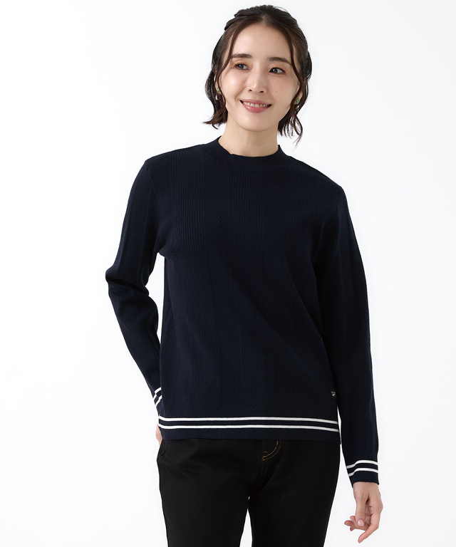 裾ライン リブ編み クルーネックニット