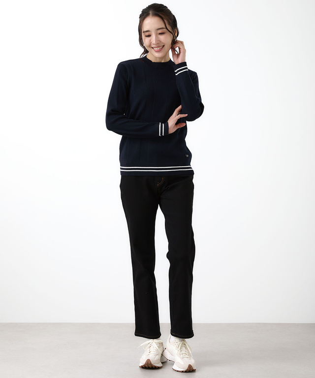 裾ライン リブ編み クルーネックニット