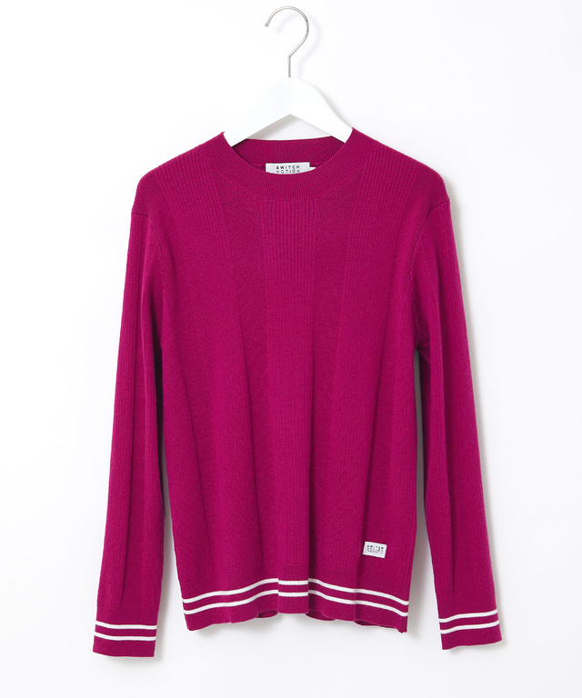 裾ライン リブ編み クルーネックニット