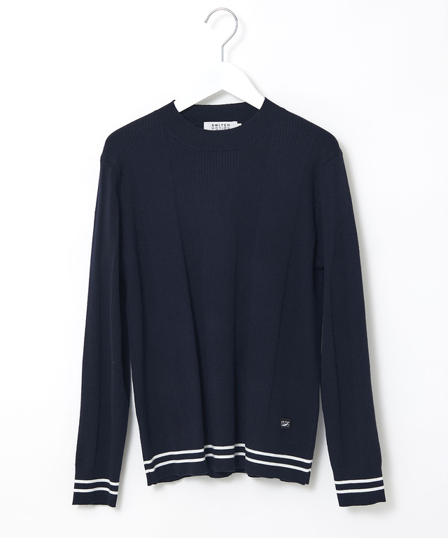 裾ライン リブ編み クルーネックニット