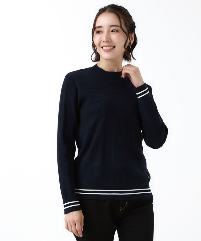 裾ライン リブ編み クルーネックニット