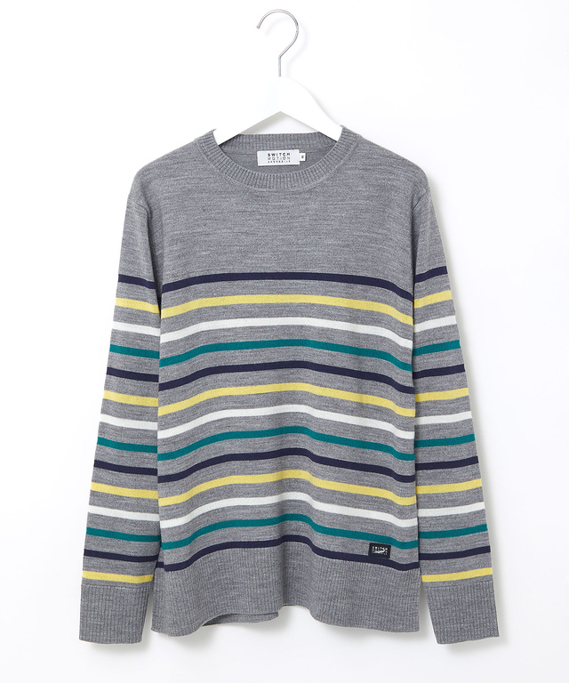 ウールブレンド パネルボーダー柄 ニット