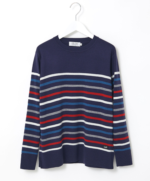 ウールブレンド パネルボーダー柄 ニット