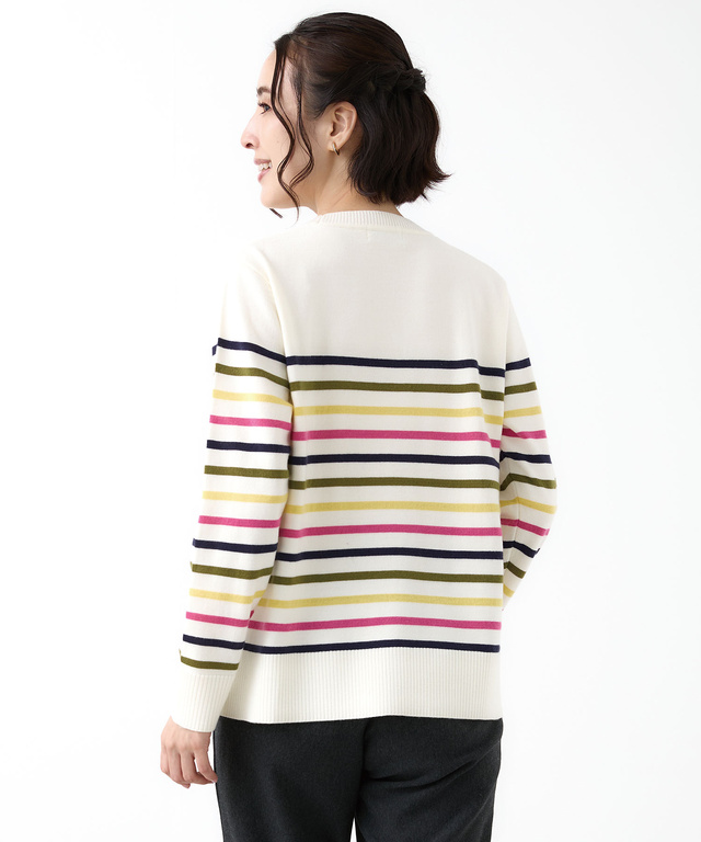 ウールブレンド パネルボーダー柄 ニット【手洗いOK】