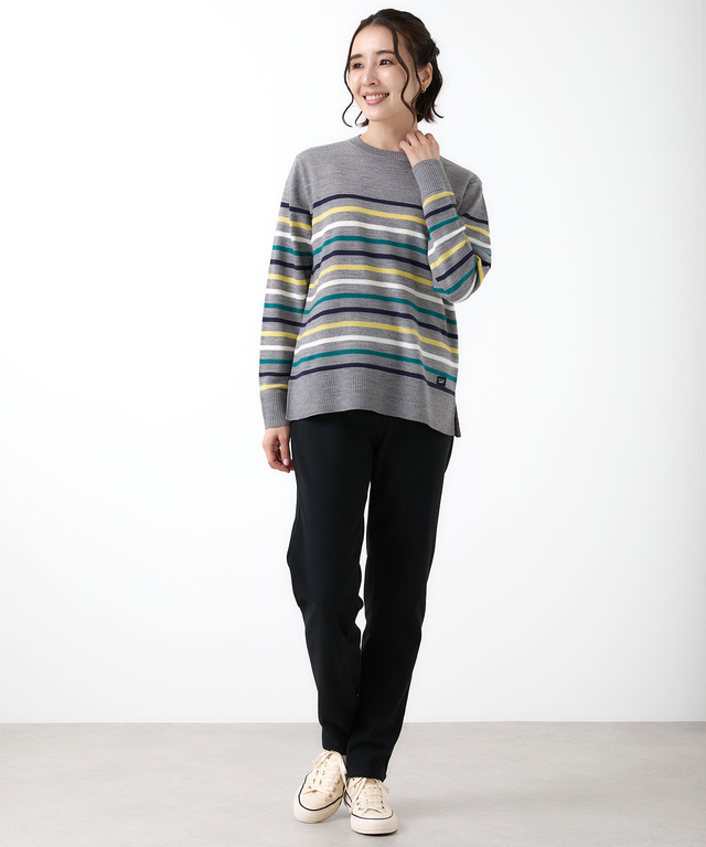 ウールブレンド パネルボーダー柄 ニット【手洗いOK】