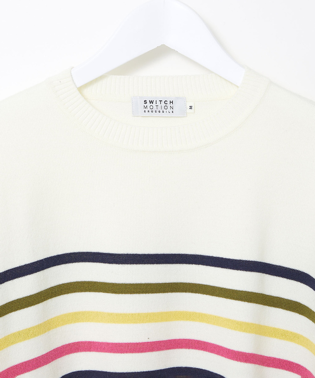 ウールブレンド パネルボーダー柄 ニット