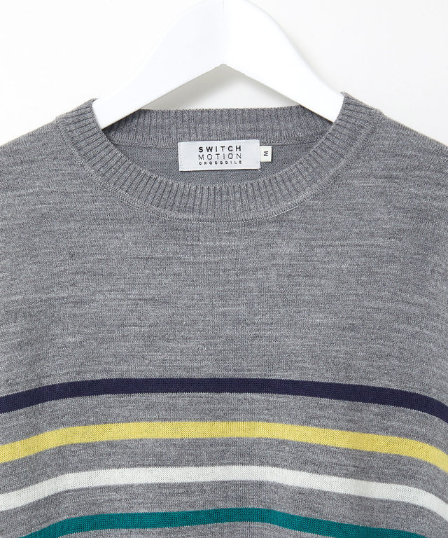 ウールブレンド パネルボーダー柄 ニット