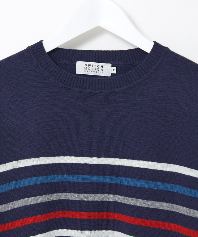 ウールブレンド パネルボーダー柄 ニット