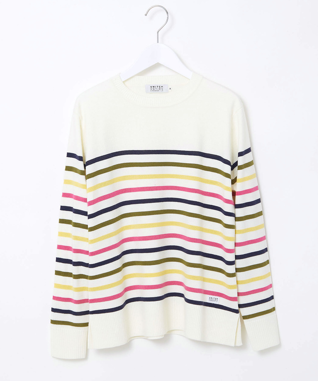 ウールブレンド パネルボーダー柄 ニット