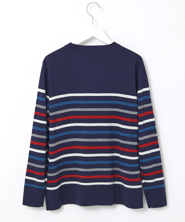 ウールブレンド パネルボーダー柄 ニット