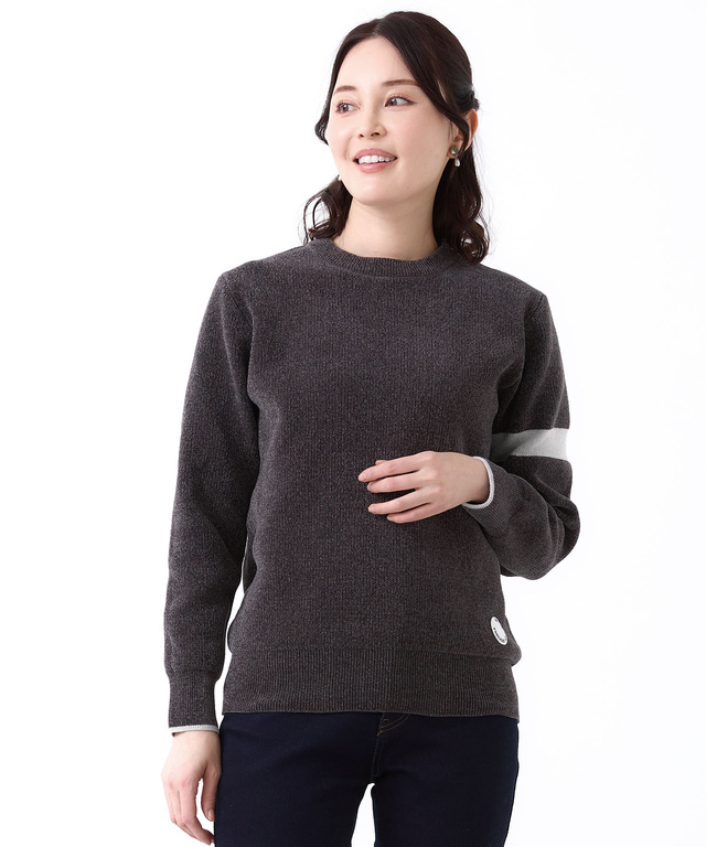 ウールブレンド  袖ライン クルーネック ニット