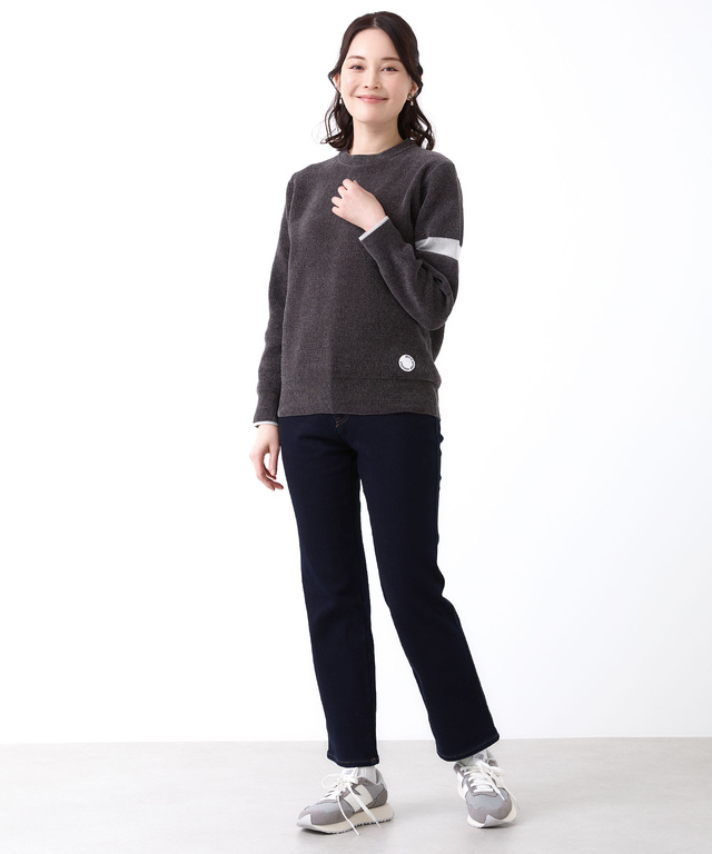 ウールブレンド  袖ライン クルーネック ニット