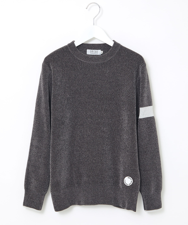 ウールブレンド  袖ライン クルーネック ニット