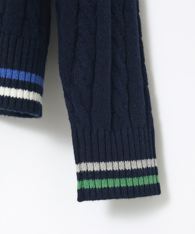 ウールブレンド  ケーブル  Vネック ニット