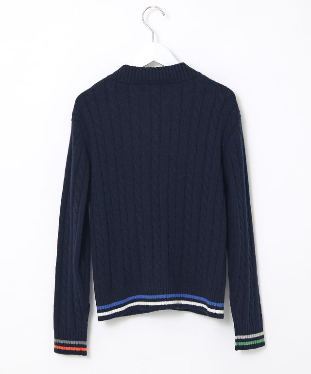 ウールブレンド  ケーブル  Vネック ニット