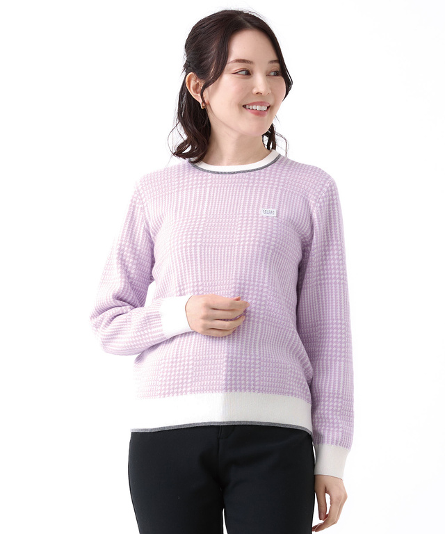レディース ウールブレンド 千鳥柄チェック 配色 ニット通販 [2003
