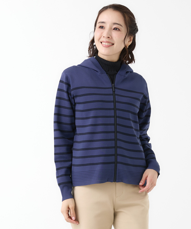 ボーダー柄 ジップアップ ニットパーカー