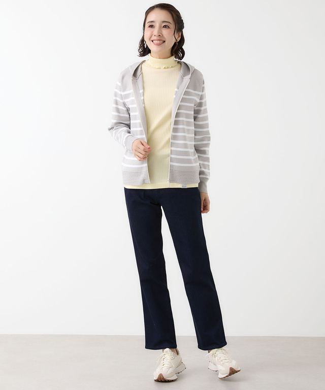 ボーダー柄 ジップアップ ニットパーカー