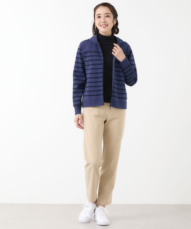 ボーダー柄 ジップアップ ニットパーカー