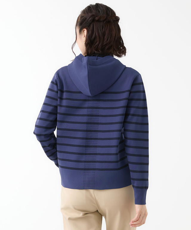 ボーダー柄 ジップアップ ニットパーカー