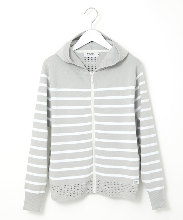 ボーダー柄 ジップアップ ニットパーカー