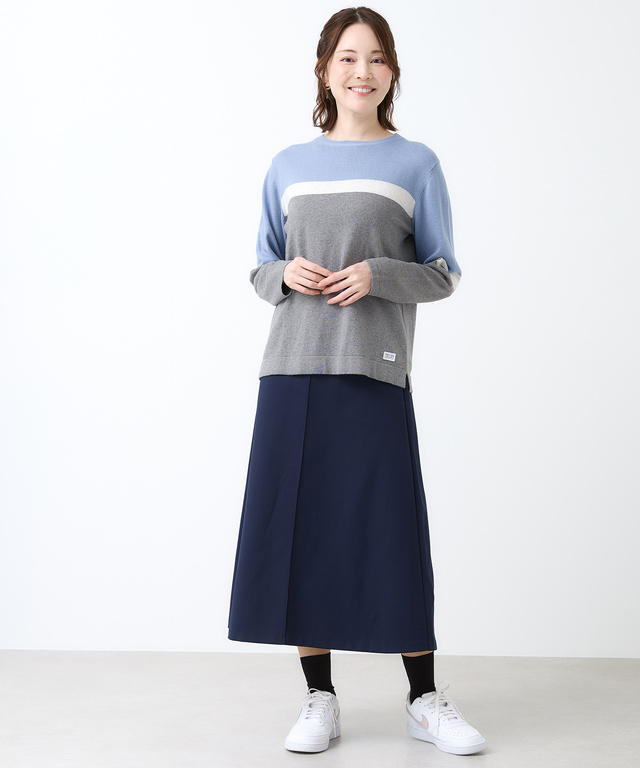 カシミヤブレンド 配色ボーダー ニット 【手洗いOK】