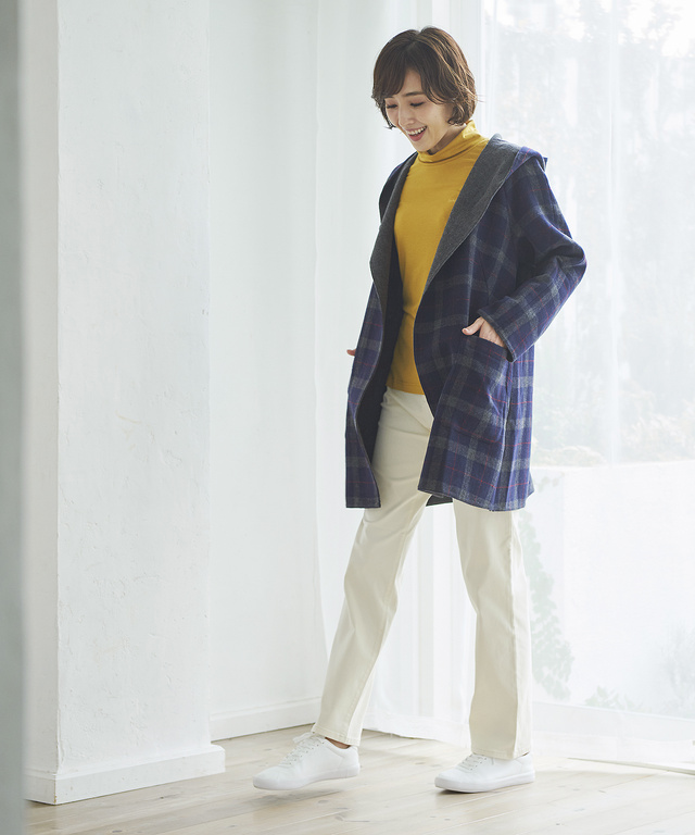ウール混フード付きコート