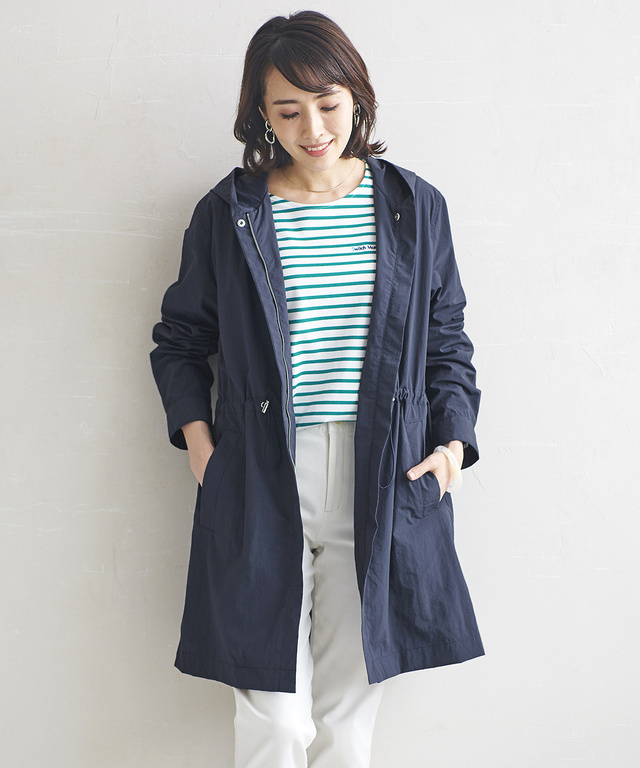 フード付きロングコート【手洗いOK】【撥水】【シワになりにくい】